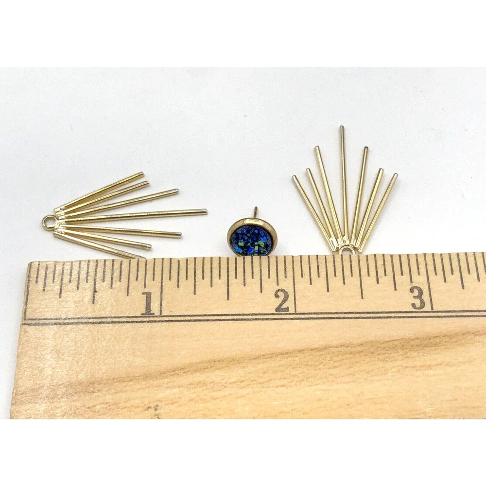 Convertible Earrings Blue Green Druzy Studs‎ Gold Tone Spray Jackets